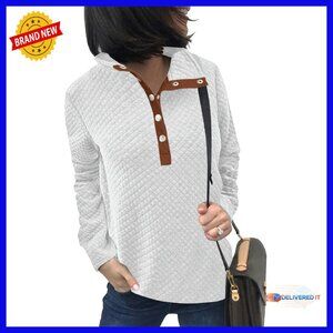 Lightweight Quilted Front Sweatshirt Long Sleeve Pullover Casual Top